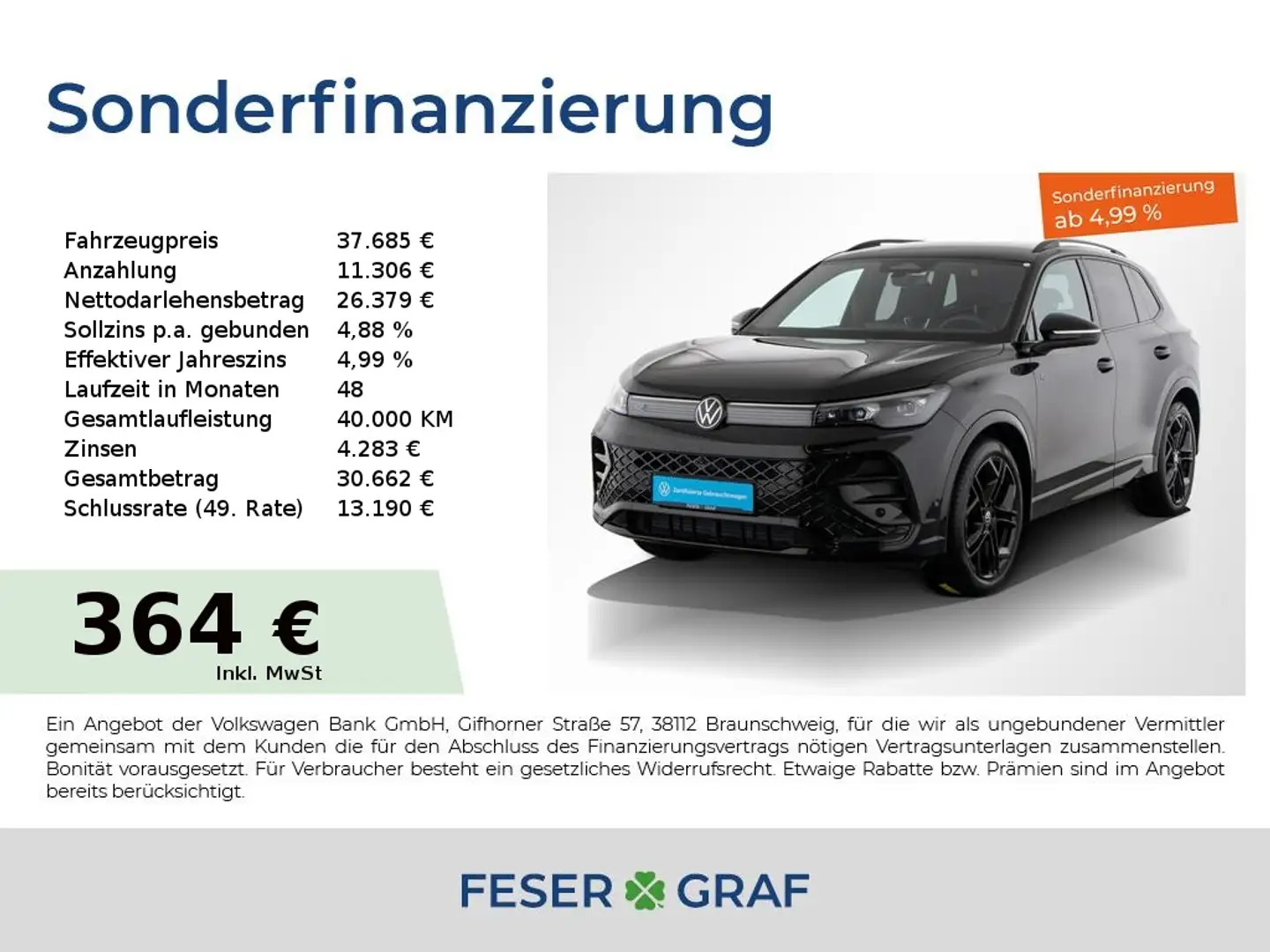 Volkswagen Tiguan 1.5 eTSI R-Line DSG LED ACC DAB Navi 19` Schwarz - 1