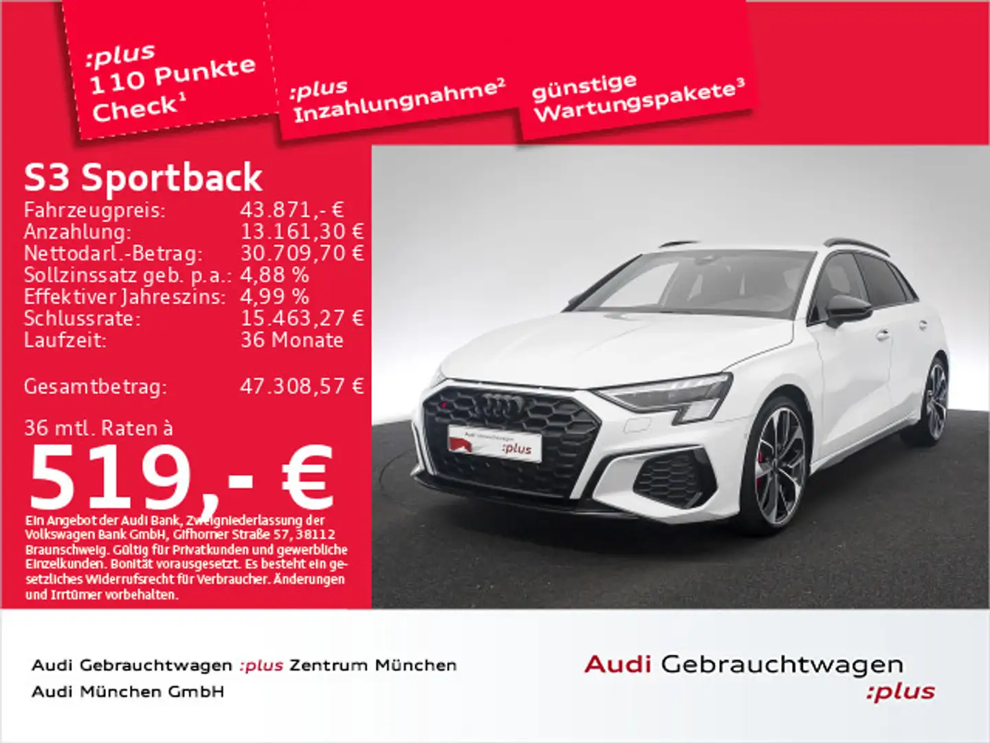 Audi S3 TFSI S tronicACC/Virtual/Navi+ Weiß - 1