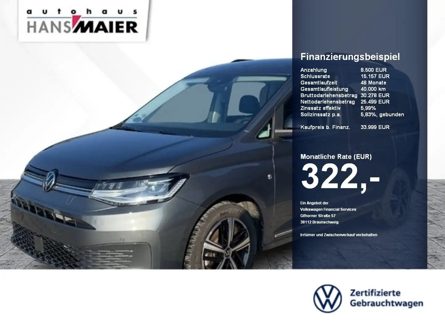 Volkswagen Caddy Dark Label TSI DSG Dark Label Pano Kam SHZ Grau - 1