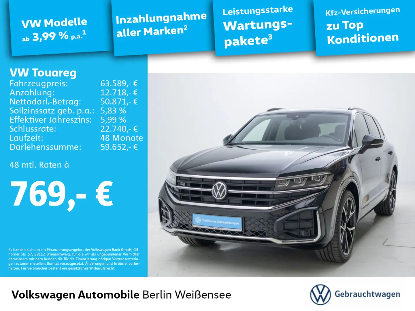 Volkswagen Touareg 3.0 TDI R-Line*4M*ASG*AHK*RFK*IQ.LIGHT* Schwarz - 1