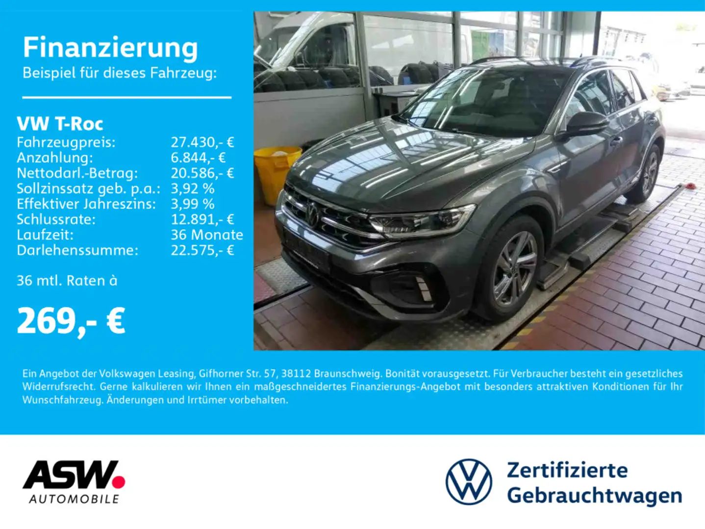 Volkswagen T-Roc R-Line 1.5 TSI DSG LED Navi PDC ACC AHK Grau - 1