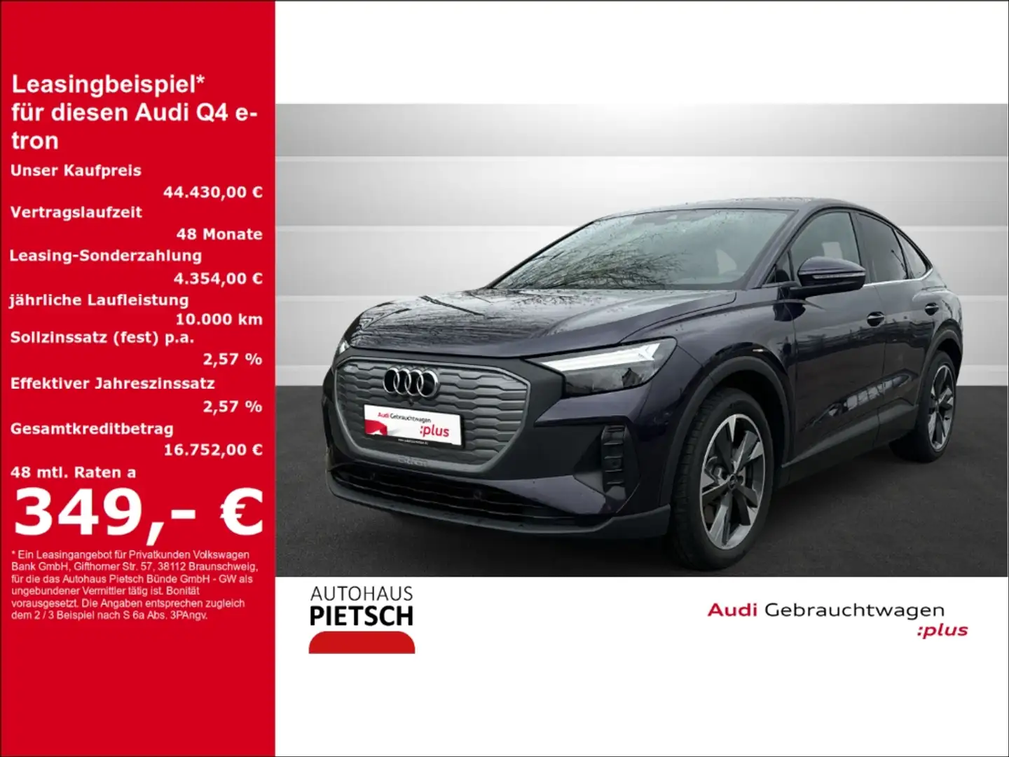 Audi Q4 e-tron 45 Sportback 77 kW LED AHK NAVI PDC GRA Paars - 1