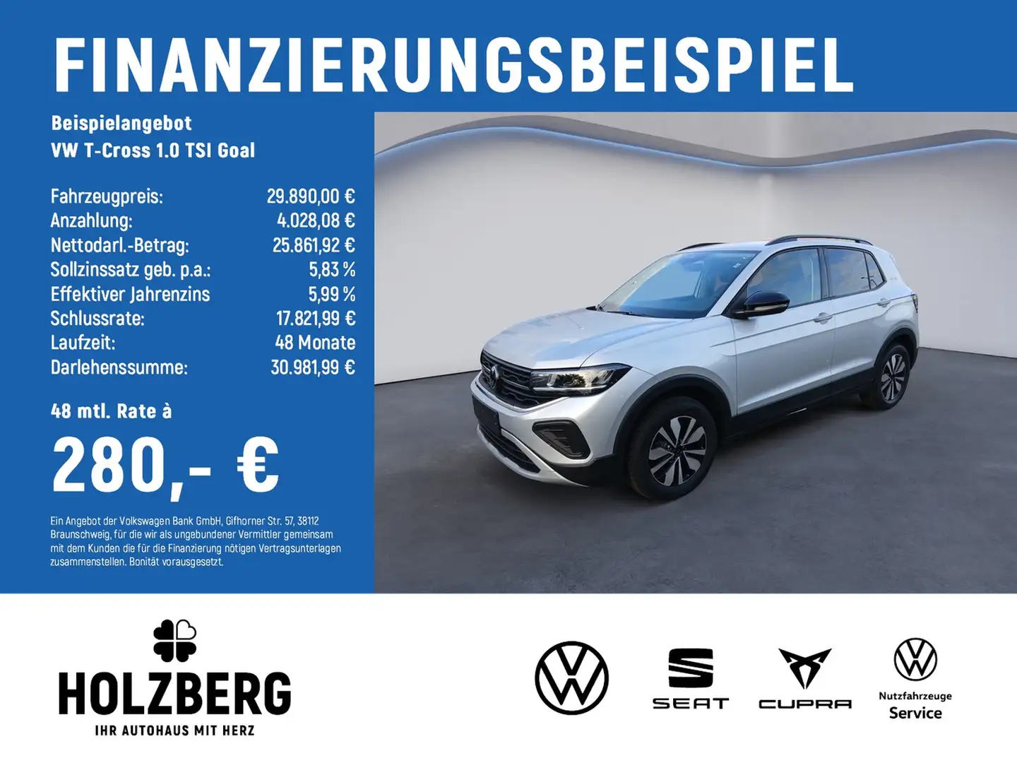 Volkswagen T-Cross 1.0 TSI Goal ACC+SHZ+GJR+KAMERA+AHK Silber - 2
