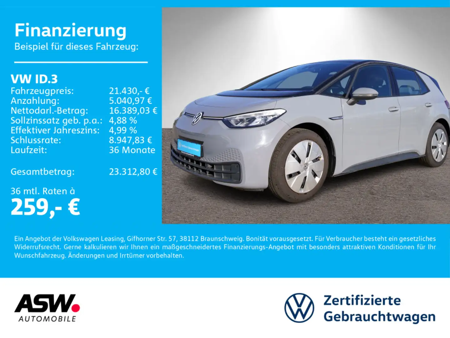 Volkswagen ID.3 Pro LED Navi PDC Wärmepumpe SHZ Stdhzg Grau - 1