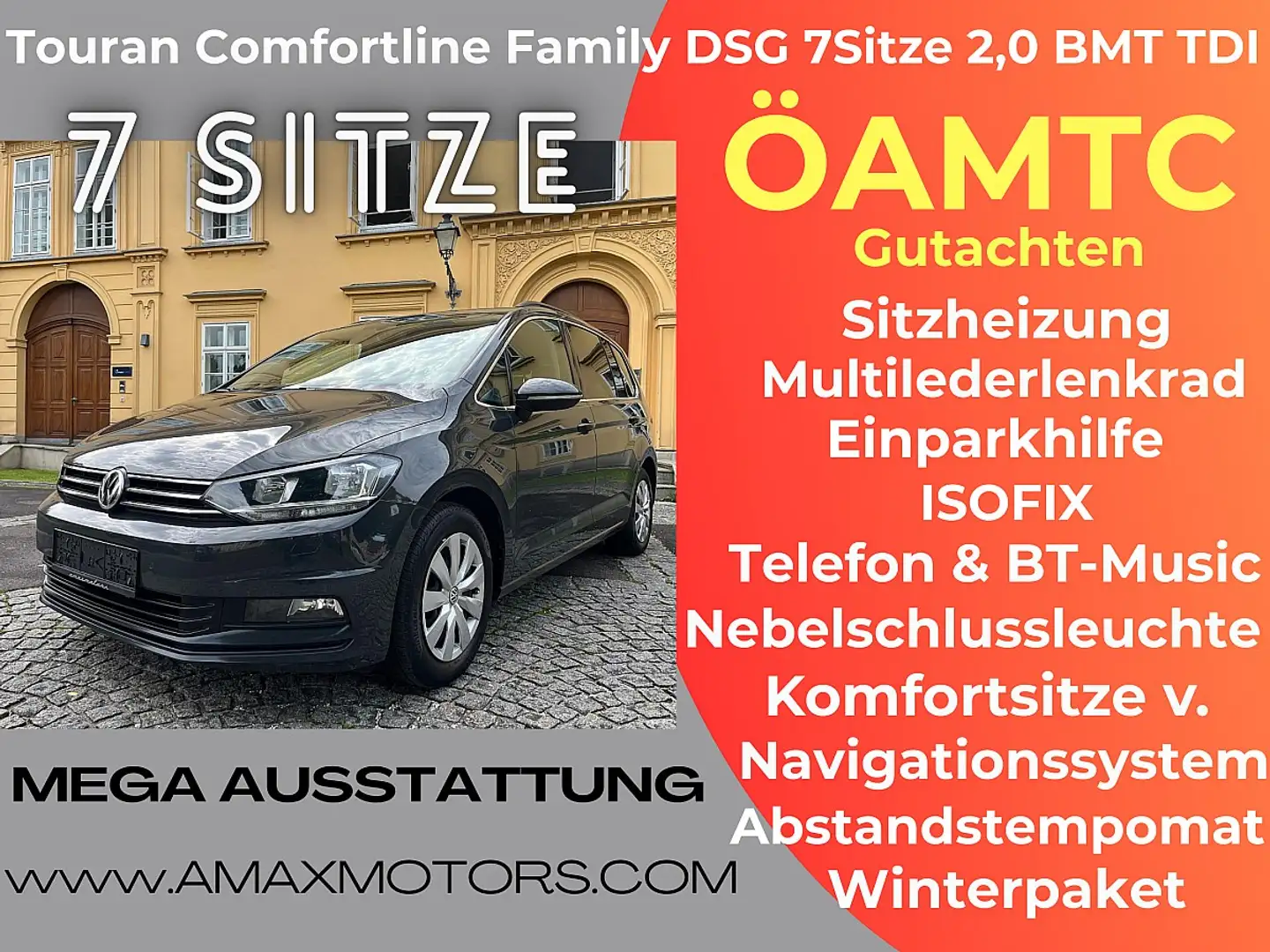 Volkswagen Touran Comfortline Family DSG 7Sitze 2,0 BMT TDI, Temp... Grigio - 1