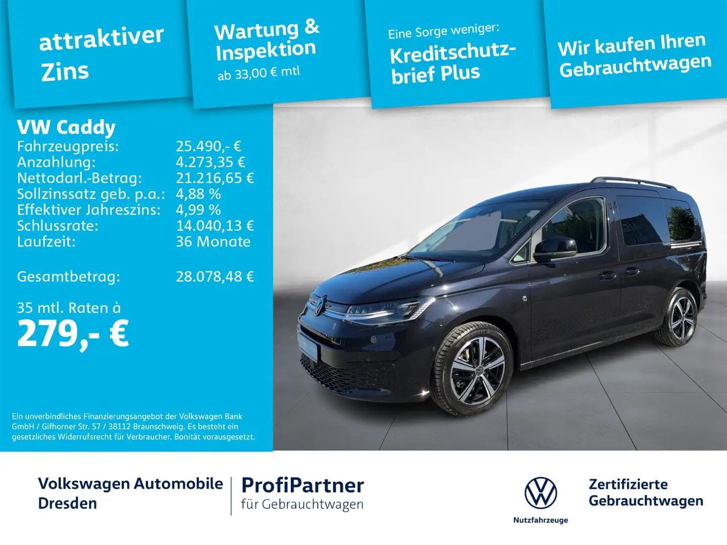 Volkswagen Caddy Life 1.5 TSI DSG LED NAV PANO KAMERA SIDE Noir - 1