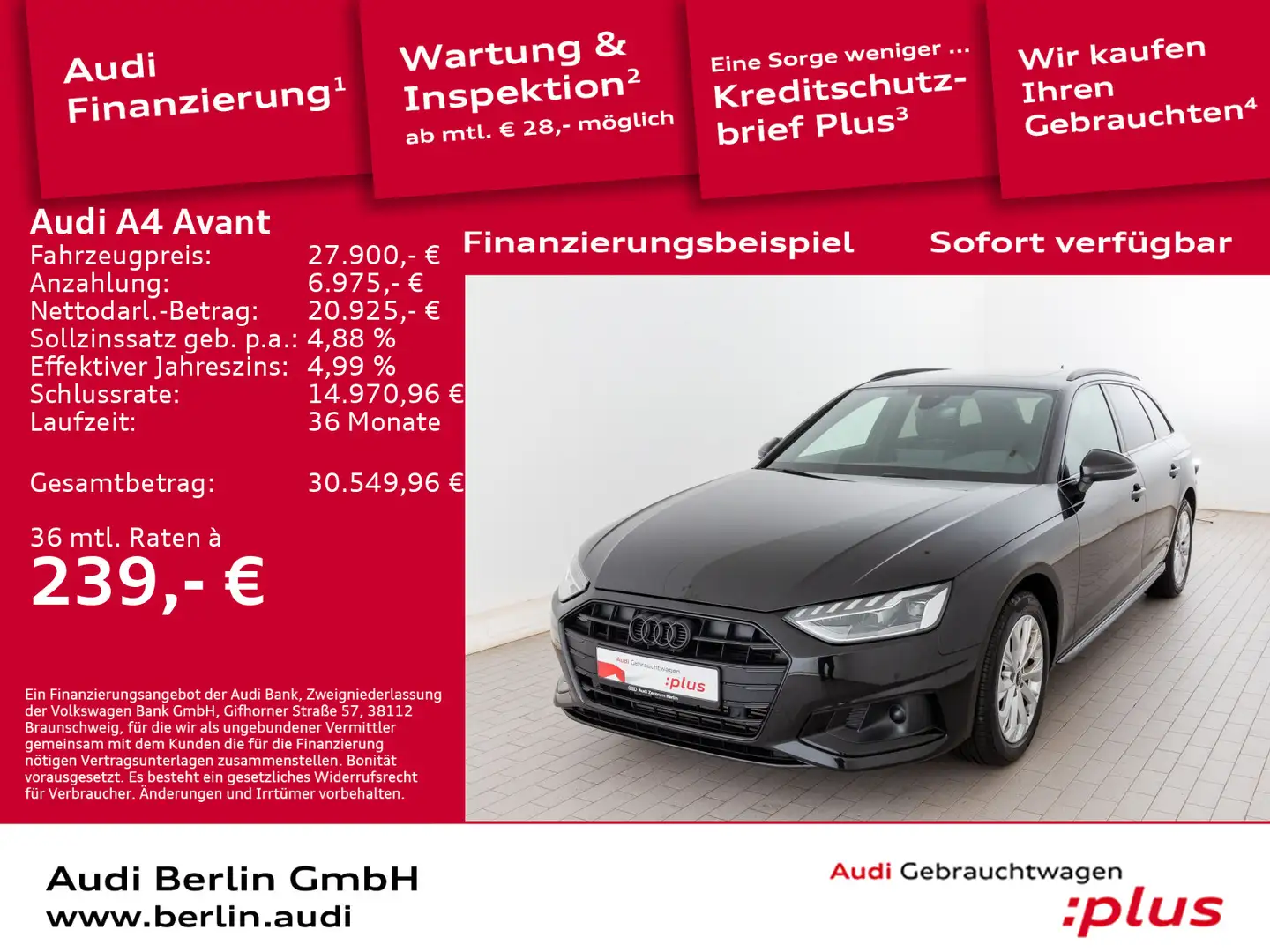 Audi A4 advanced 40 TFSI S tr. RFK LED NAVI PAN Schwarz - 1