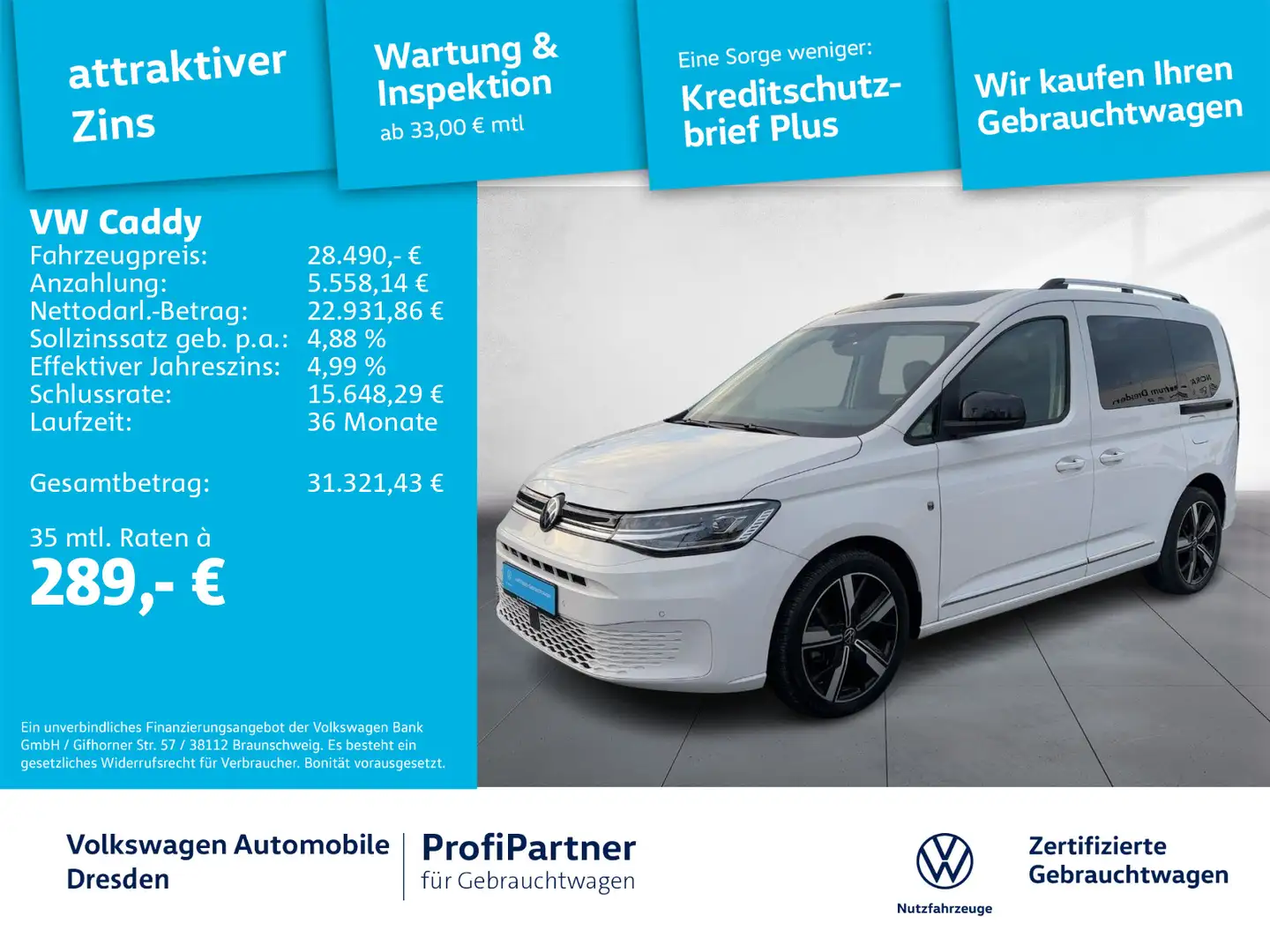Volkswagen Caddy Style DSG LED NAV STH ACC AHZV PANO AGR Weiß - 1