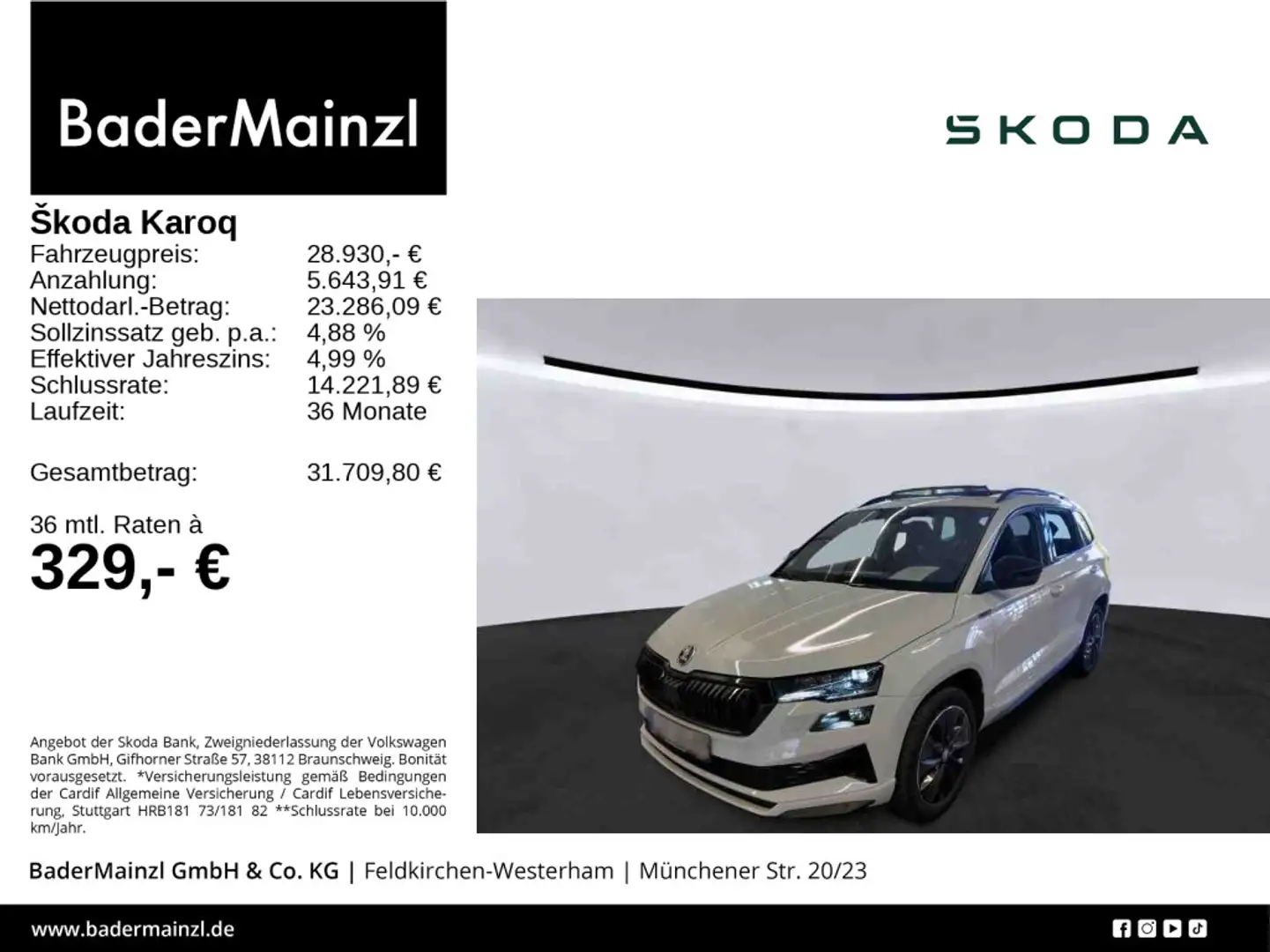Skoda Karoq 2.0 TDI Sportline LED Pano SHZ Carplay PDC Weiß - 1