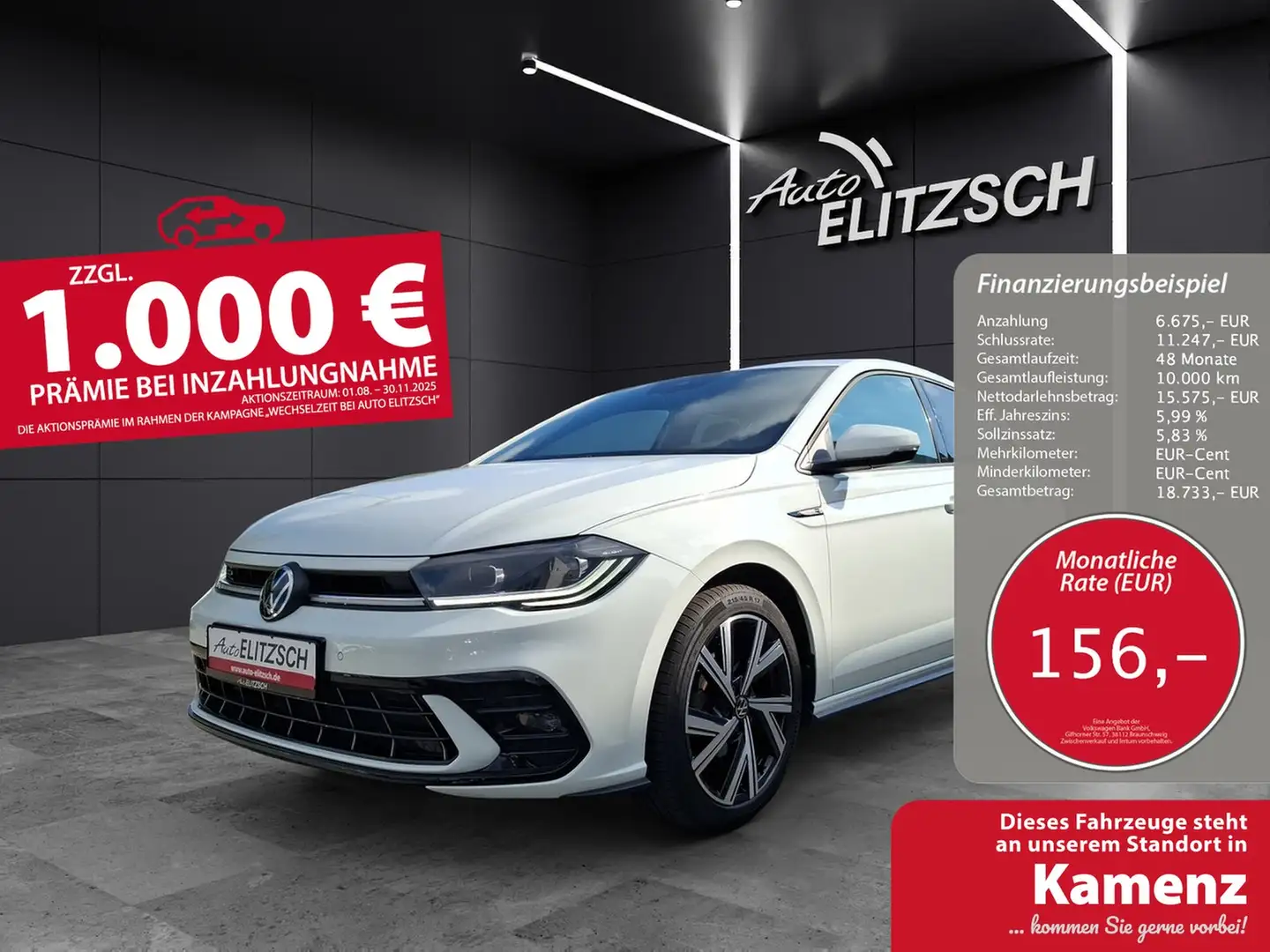 Volkswagen Polo TSI R-Line DSG Matrix Navi AID ACC RFK SH Weiß - 1