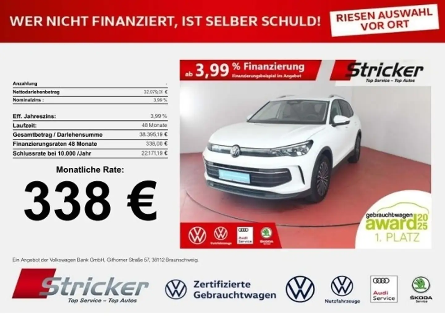 Volkswagen Tiguan Life 1.5eTSI DSG 338,-ohne Anzahlung Navi AHK Kam Weiß - 1