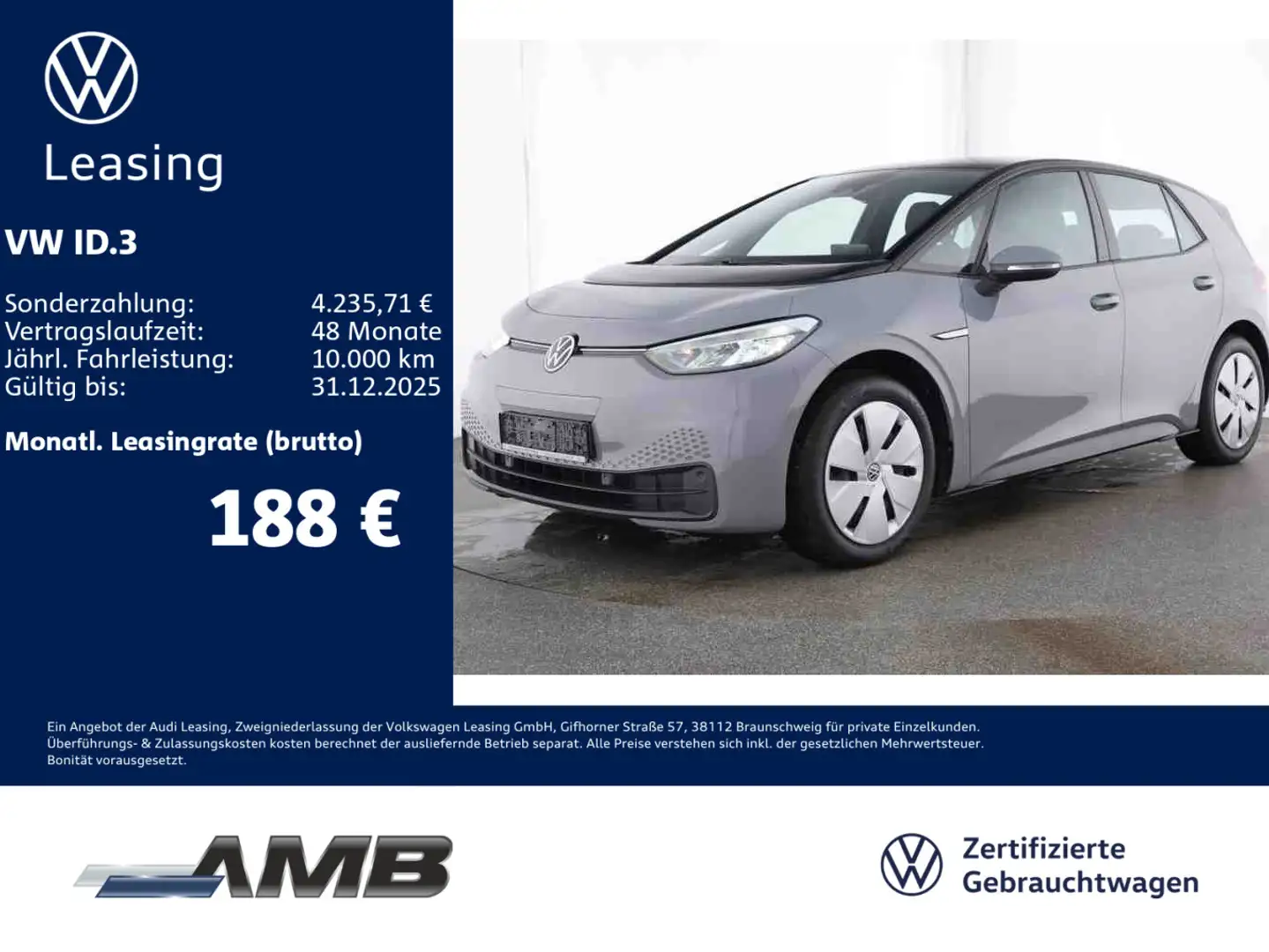 Volkswagen ID.3 Pure AHK/LED/ACC/Navi/Sitzhzg/Lederlenkrad Grau - 1