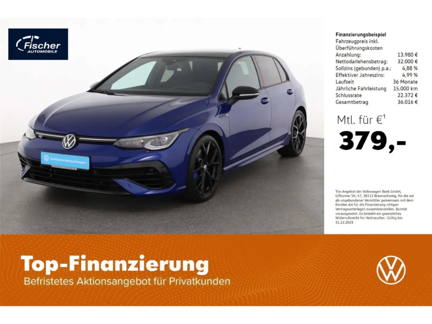 Volkswagen Golf R 2.0 TSI 4Mot. DSG AKRA/Matrix/P-Dach/RFK Blau - 1