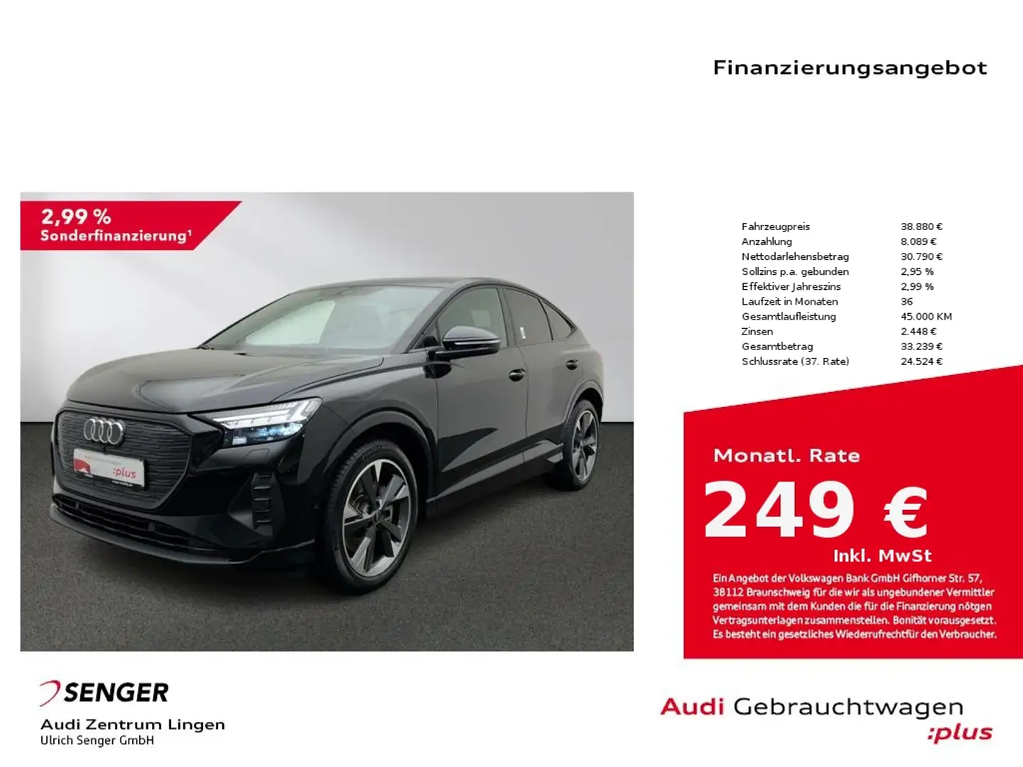 Audi Q4 e-tron Sportback 40 Matrix-LED ACC Panorama Schwarz - 1