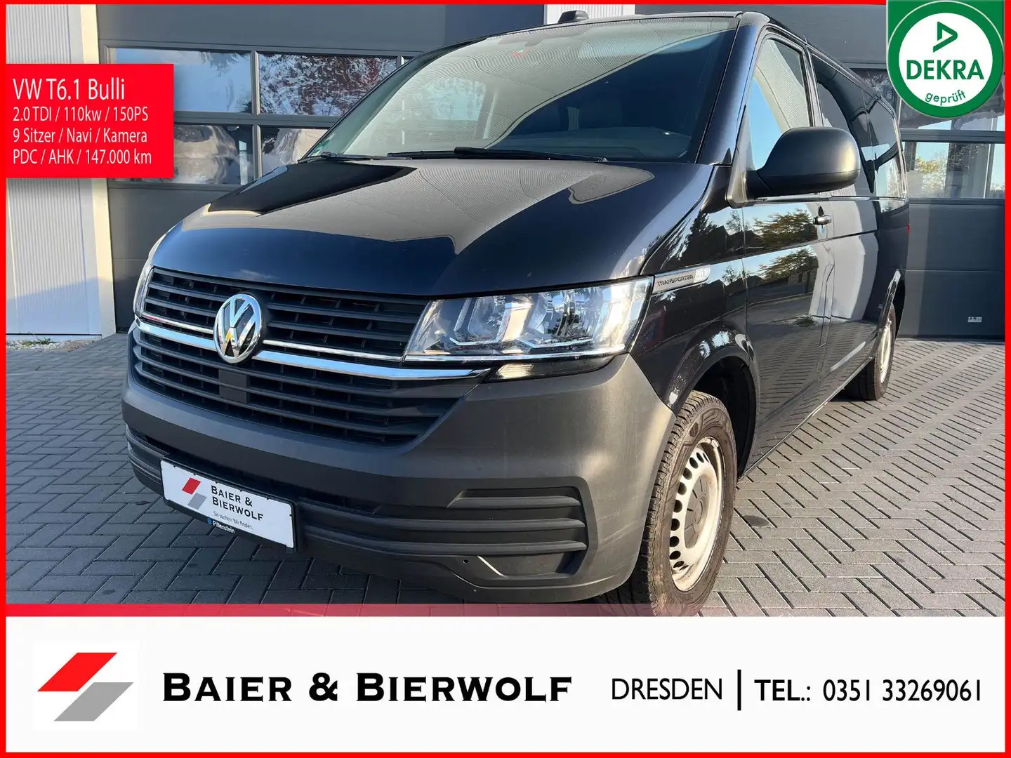 Volkswagen T6 Transporter T6.1 Transporter lang Navi 9 Sitzer 150PS Kamera Schwarz - 1