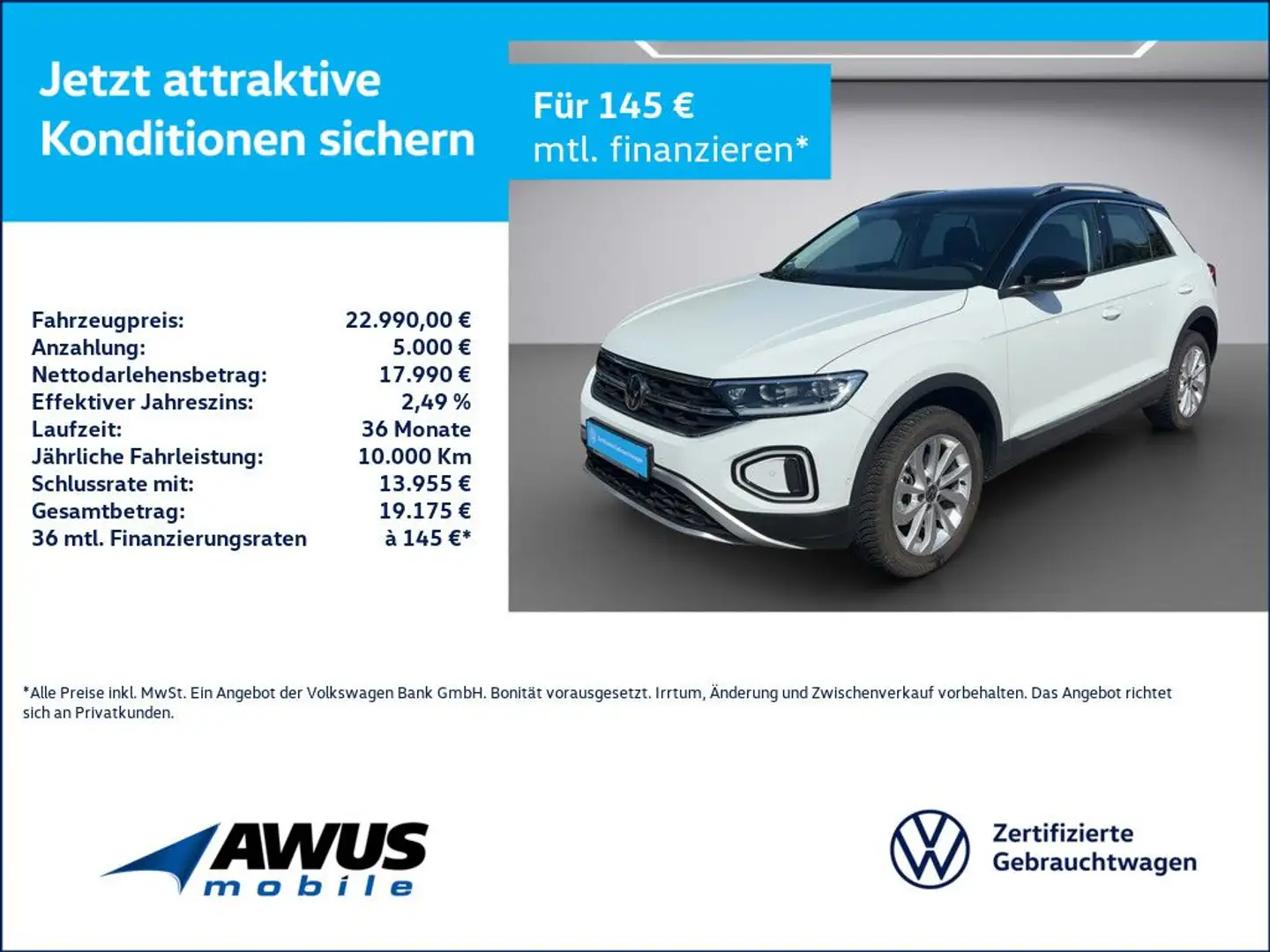 Volkswagen T-Roc 1.0TSI Style LED Weiß - 1