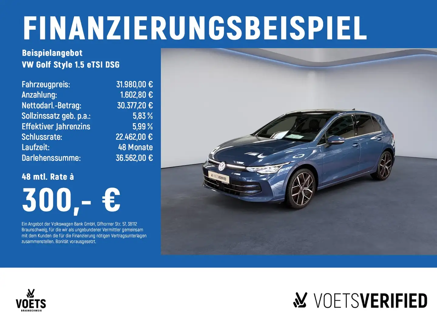 Volkswagen Golf Style 1.5 eTSI DSG NAVI+SHZ+PANO Blau - 2