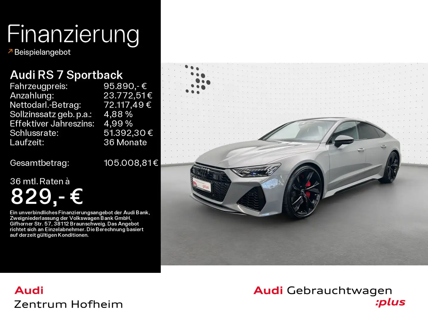 Audi RS7 *Air*280 km/h*B&O*HUD*Pano*Laser*V Gris - 1