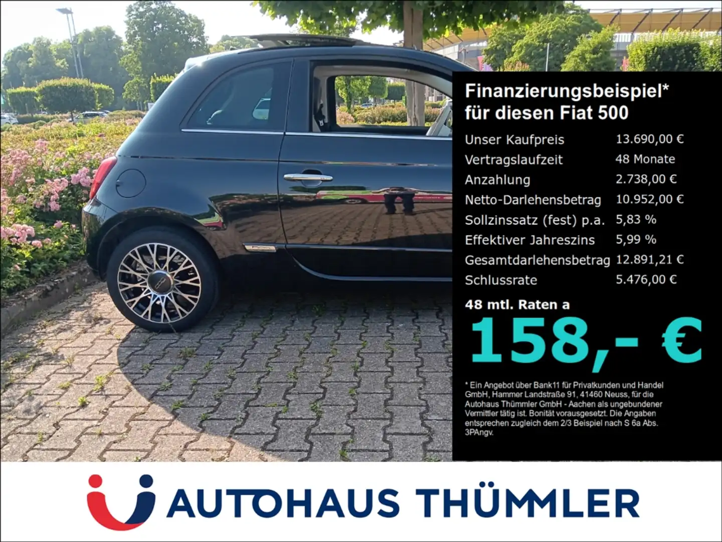 Fiat 500 Star 1.0 Mild Hybrid EU6d El. Panodach Navi Sounds Noir - 1