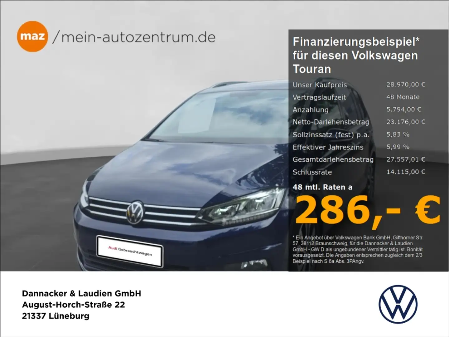 Volkswagen Touran 1.5 TSI Active Alu LED AHK Navi ACC Sitzheizung Ap Blau - 1