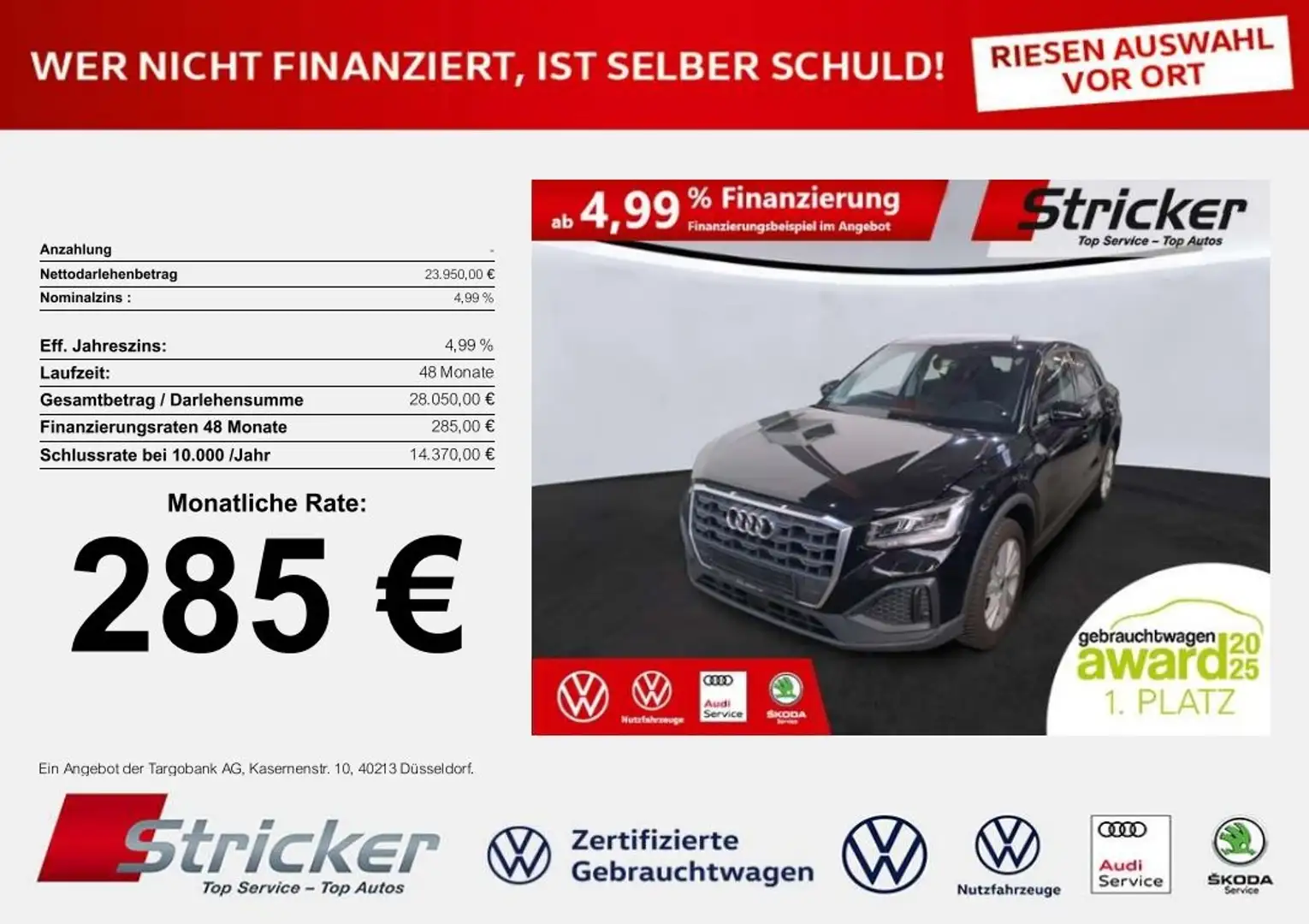 Audi Q2 35 1.5TFSI DSG 285,-ohne Anzahlung Kamera Sitzhei Schwarz - 1
