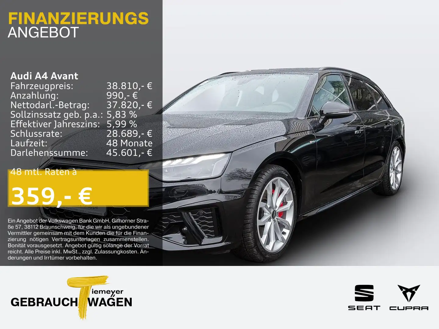 Audi A4 40 TFSI Q 2x S LINE LM19 KAMERA NAVI+ V Schwarz - 1