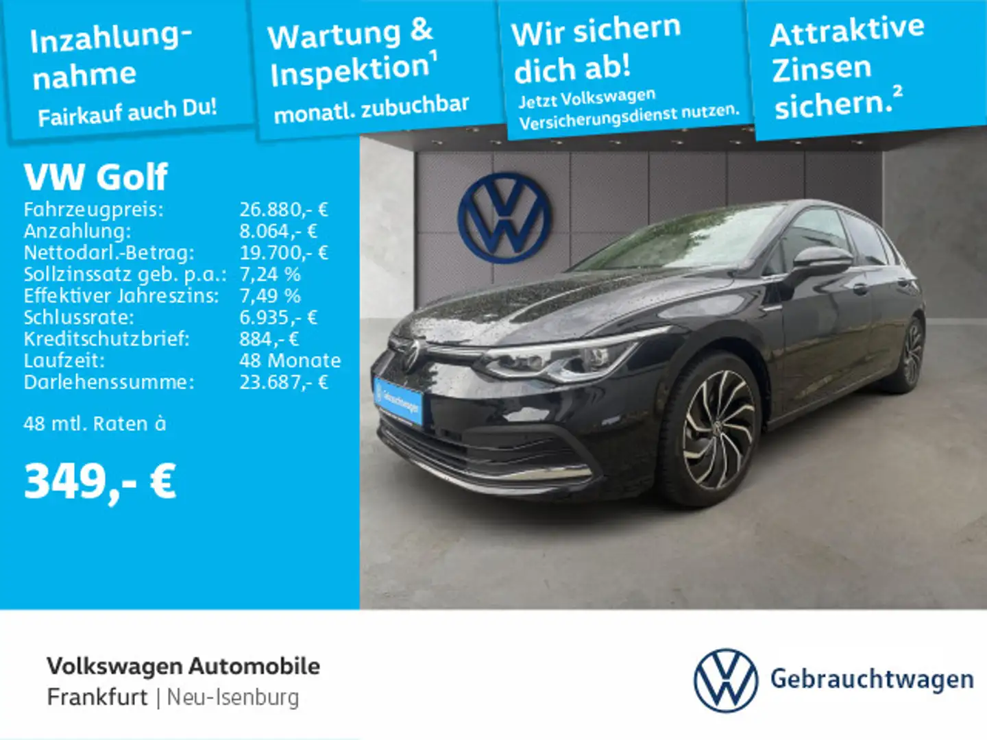 Volkswagen Golf VIII 1.5 eTSI DSG Style Navi AHK LED Heckle Zwart - 1