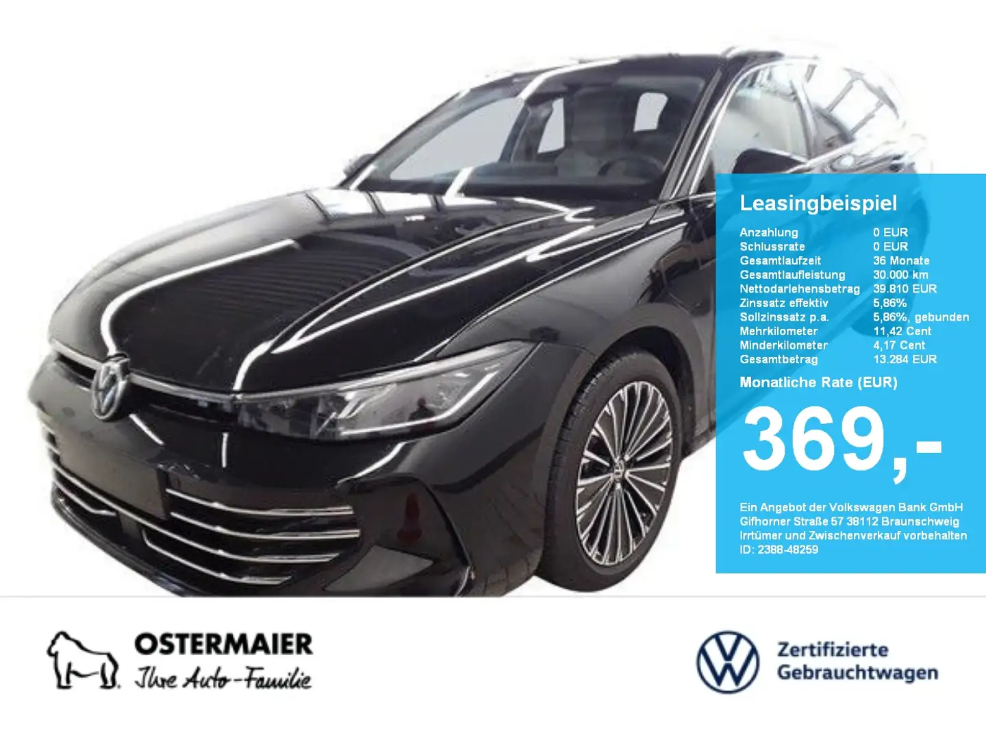 Volkswagen Passat Variant ELEGANCE 1.5TSI 150PS DSG HYBRID NP.72T AC Schwarz - 1