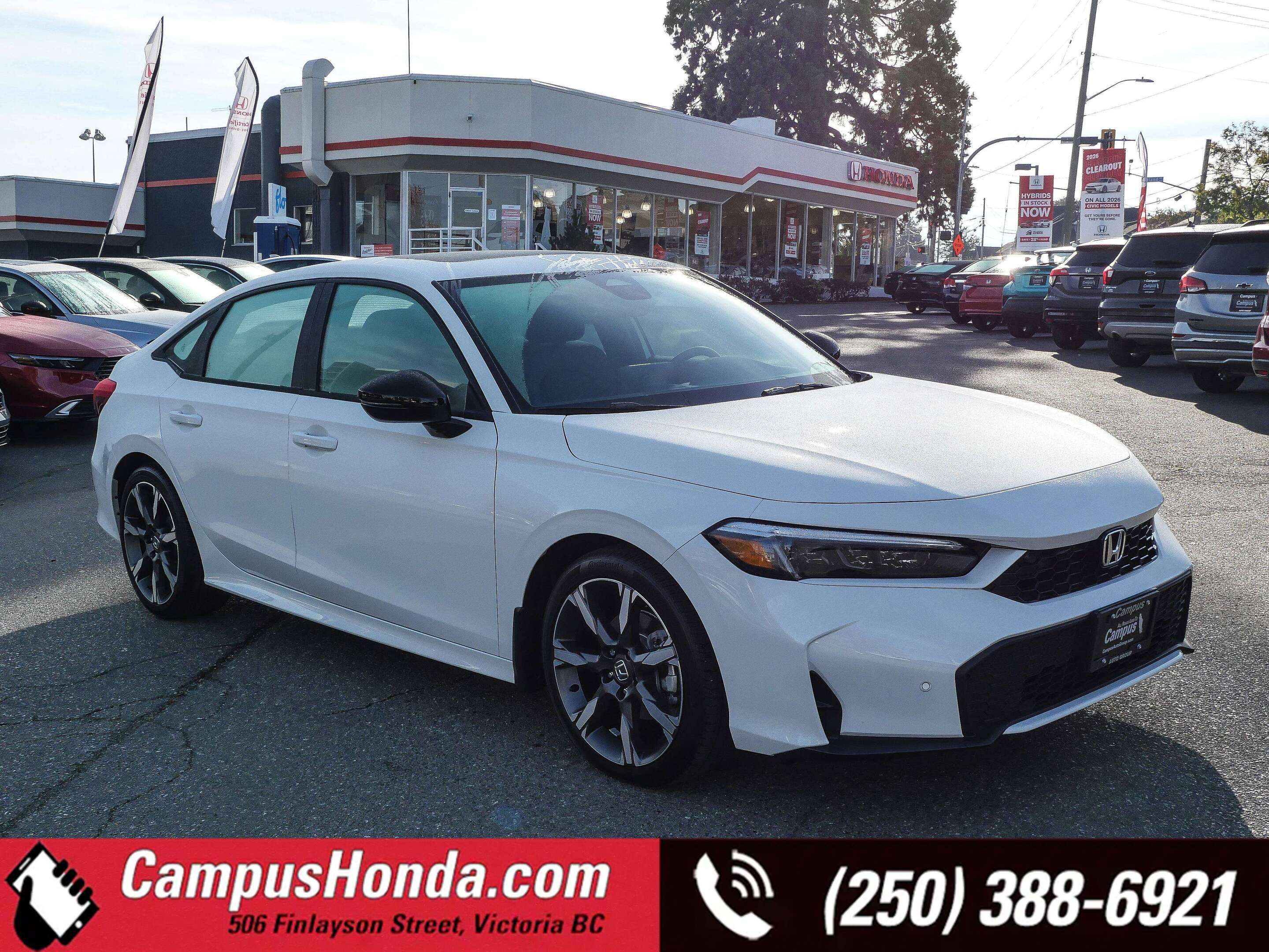 White 2025 Honda Civic Hybrid Sedan Front-Wheel Drive Automatic