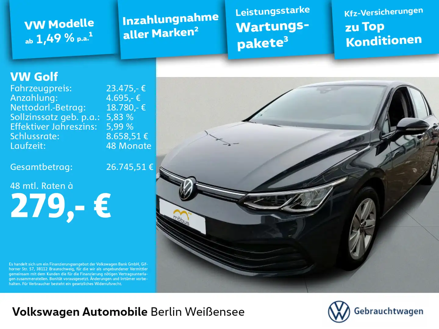 Volkswagen Golf VIII 1.0 eTSI Life*DSG*APP*PDC*LHZ*AAC*SHZ* Grau - 1