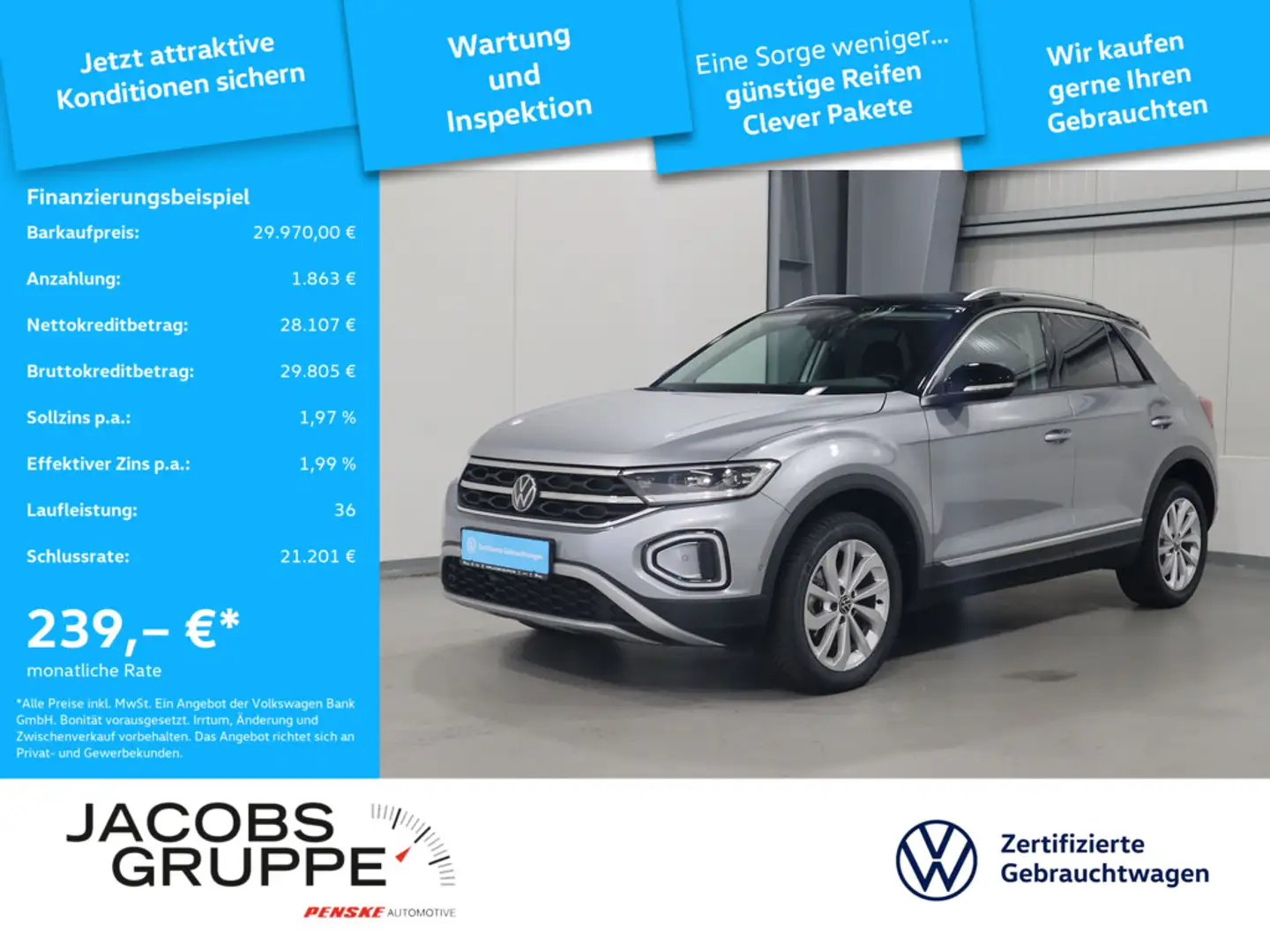 Volkswagen T-Roc 1.5 TSI DSG Navi*AHK*LED*ACC Style Zilver - 1