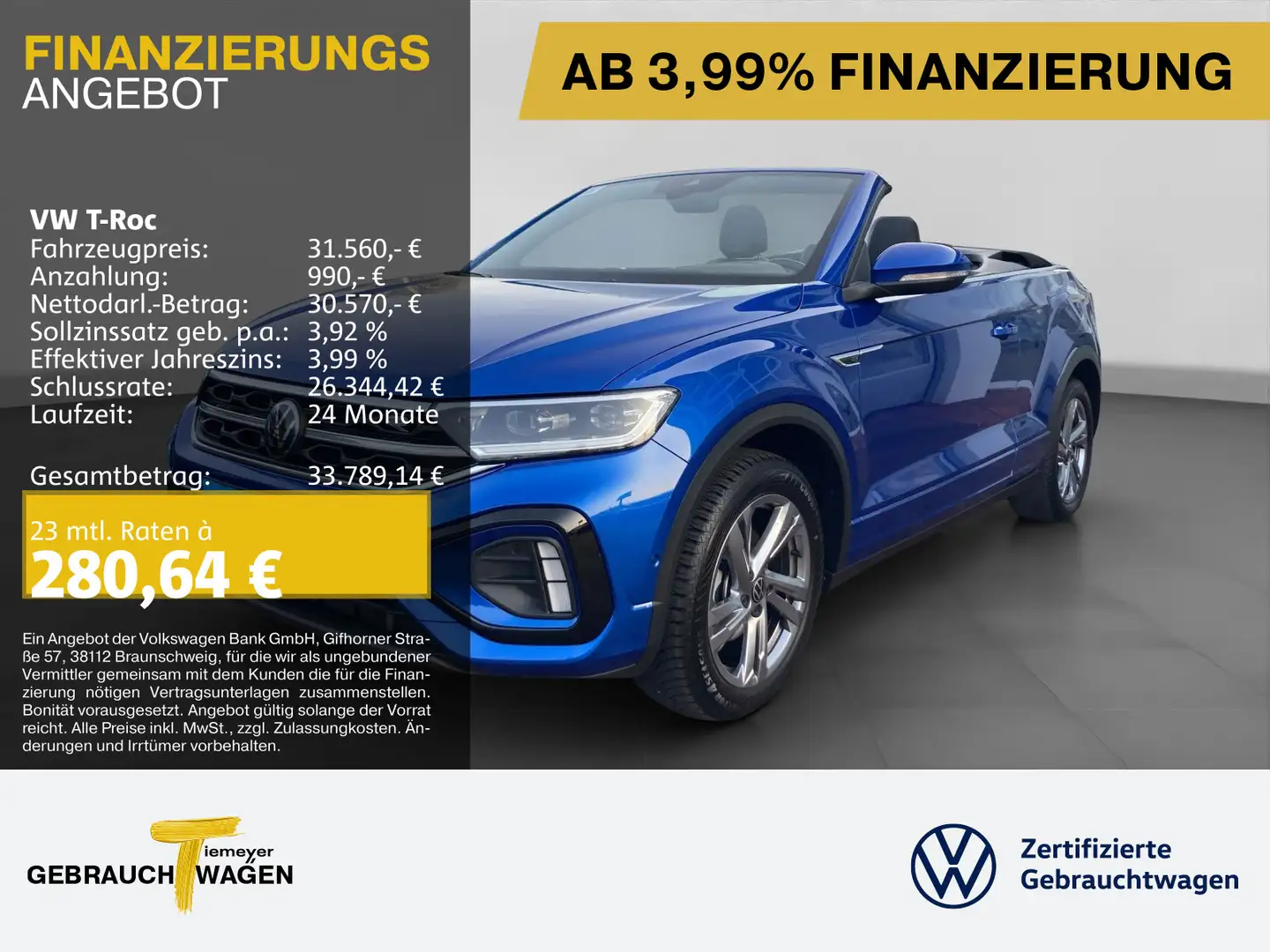 Volkswagen T-Roc Cabrio 1.5 TSI DSG R-LINE AHK IQ.DRIVE NAV Blau - 1
