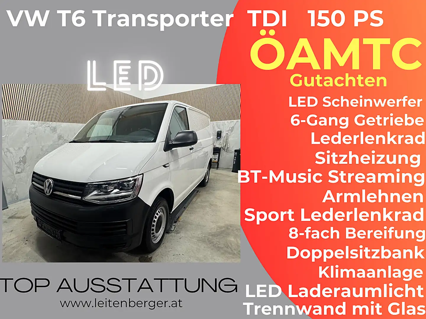 Volkswagen T6 Transporter T6 Kastenwagen KR 2,0 TDI  Flügel LED-Scheinwer... Blanc - 1