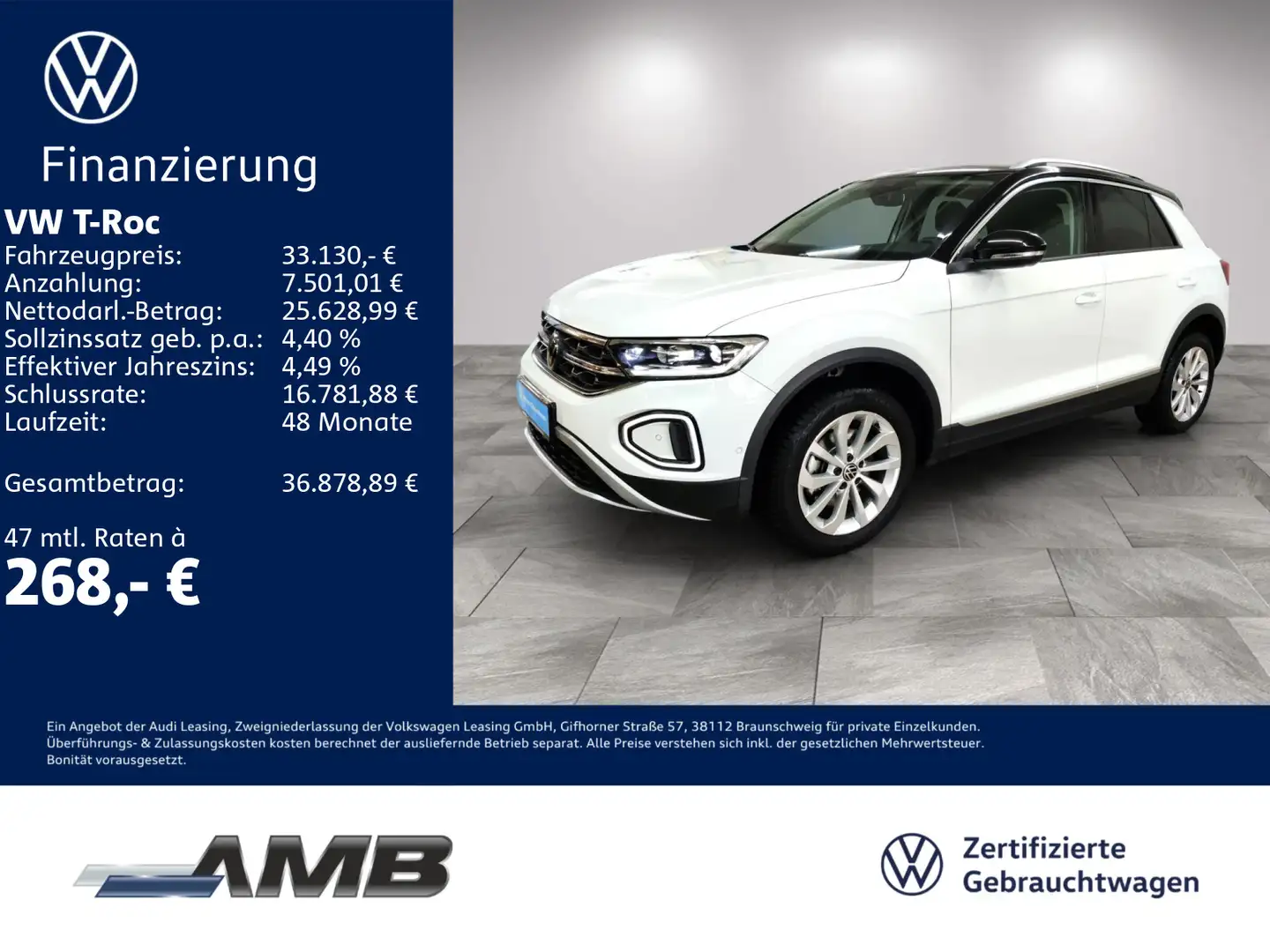Volkswagen T-Roc Style 2.0 TDI DSG/AHK/LED+/Nav/RFK/11.29Ga Weiß - 1