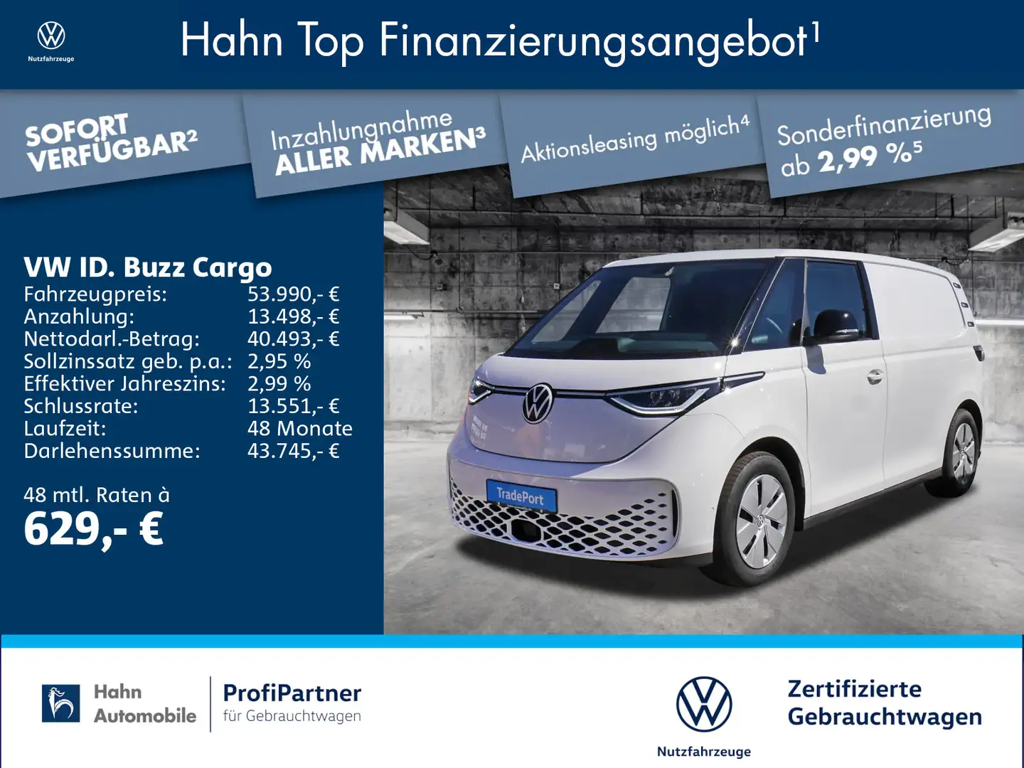 Volkswagen ID. Buzz Cargo 150KW AHK NAVI ACC KAMERA KEYLESS Weiß - 2