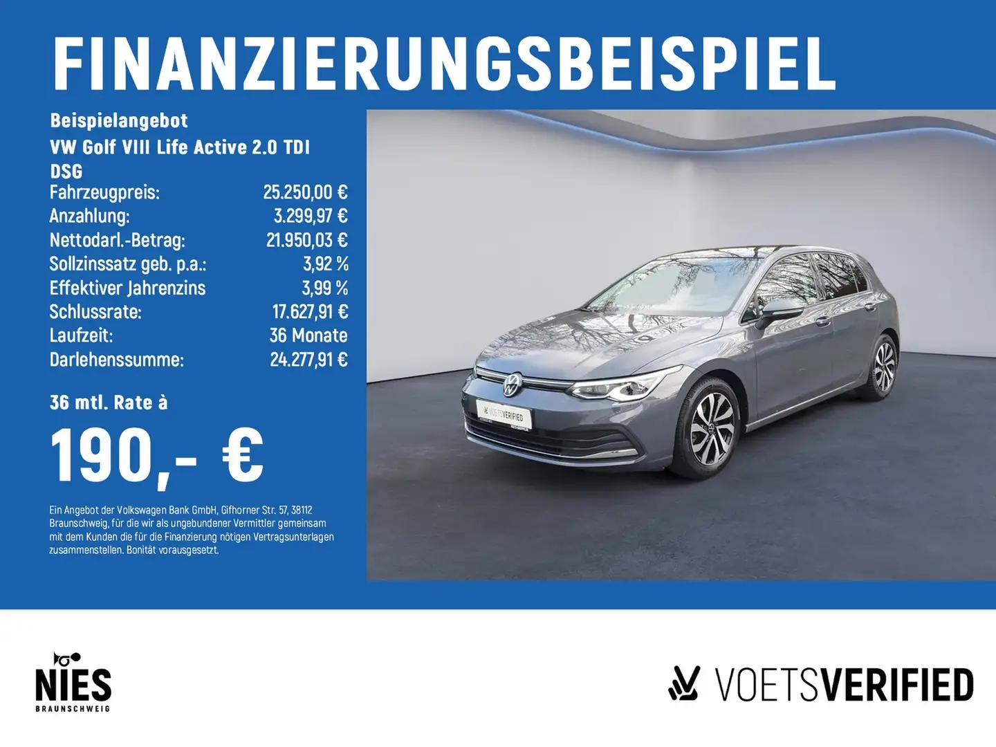 Volkswagen Golf VIII Life Active 2.0 TDI DSG RearView+ACC+MATRI... Grau - 2