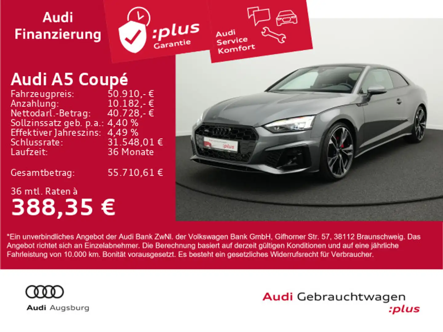 Audi A5 40TFSI qu. 2x S line Black*MATRIX*8fach Grau - 1