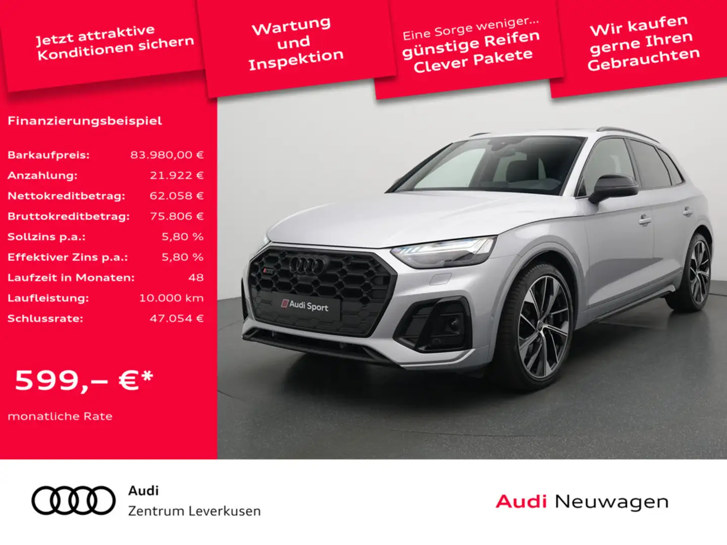 Audi SQ5 TDI B&O AHK STANDHZ PANO LEDER HUD KAM360 Silber - 1