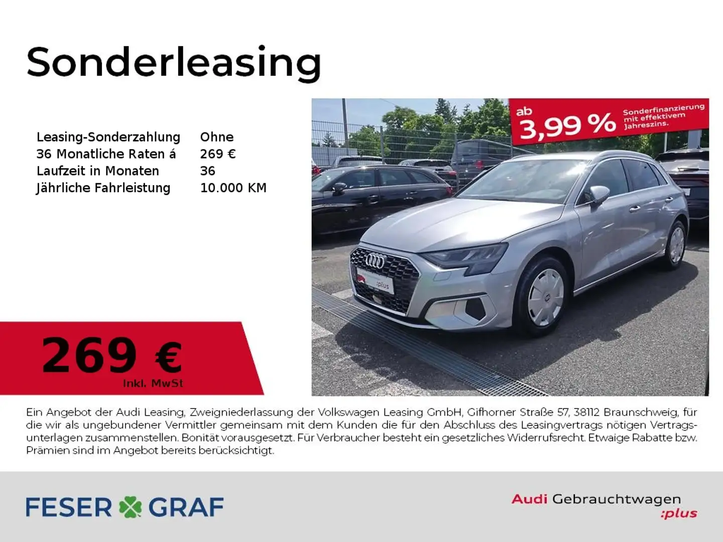 Audi A3 Sportback 30 TFSI advanced S tronic Navi LED Silber - 1