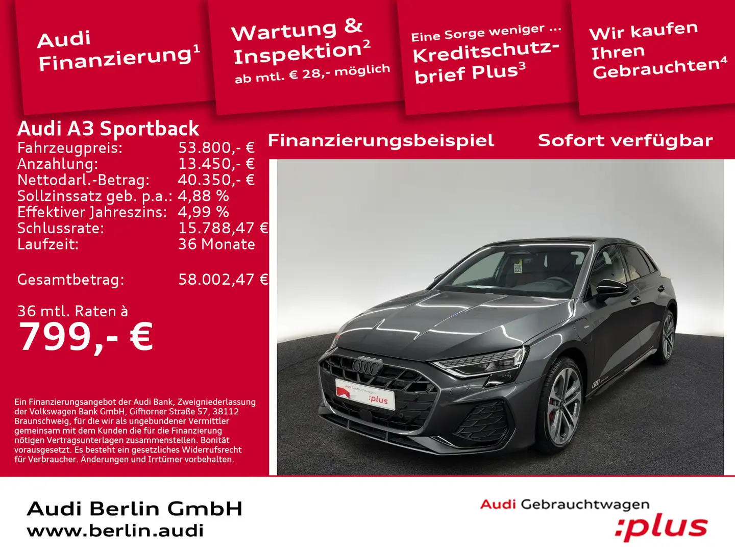 Audi A3 S line TFSI e S tronic Grau - 1