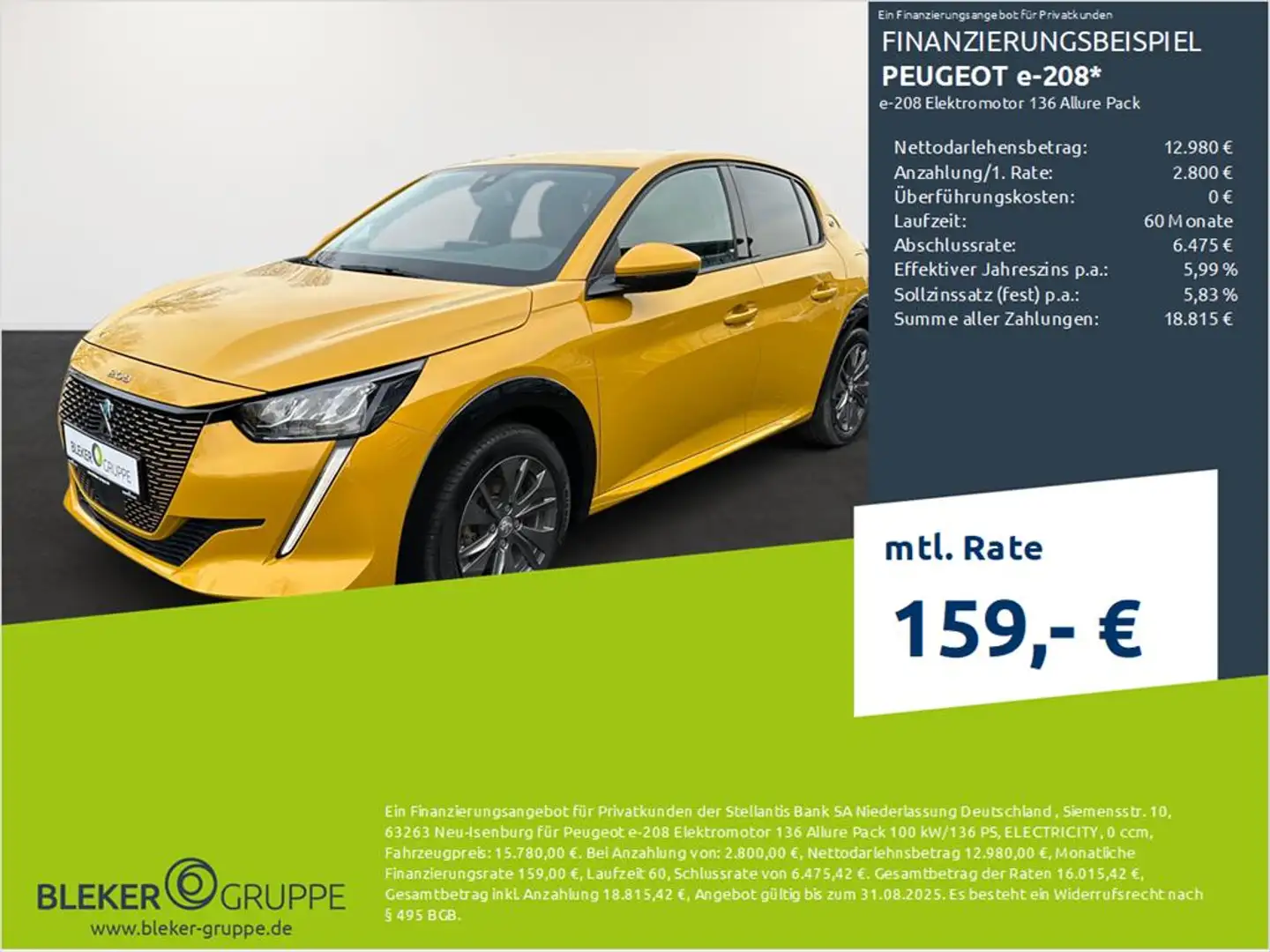 Peugeot e-208 e-208 Elektromotor 136 Allure Pack Gelb - 1