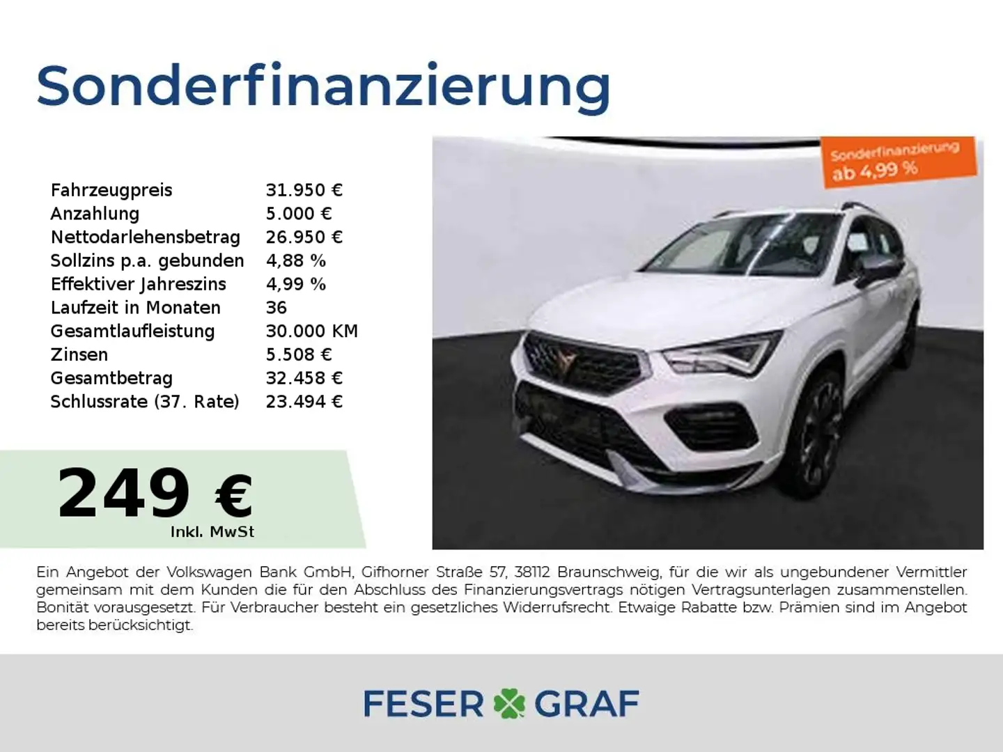 CUPRA Ateca 2.0 TSI 7-Gang-DSG NAVI/R-KAMERA/LED/SHZ Weiß - 1