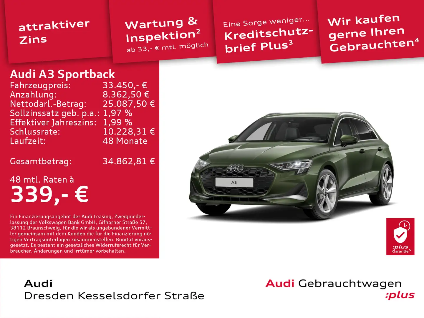 Audi A3 Advanced 30 TFSI 85(116) kW(PS) S t Grün - 1
