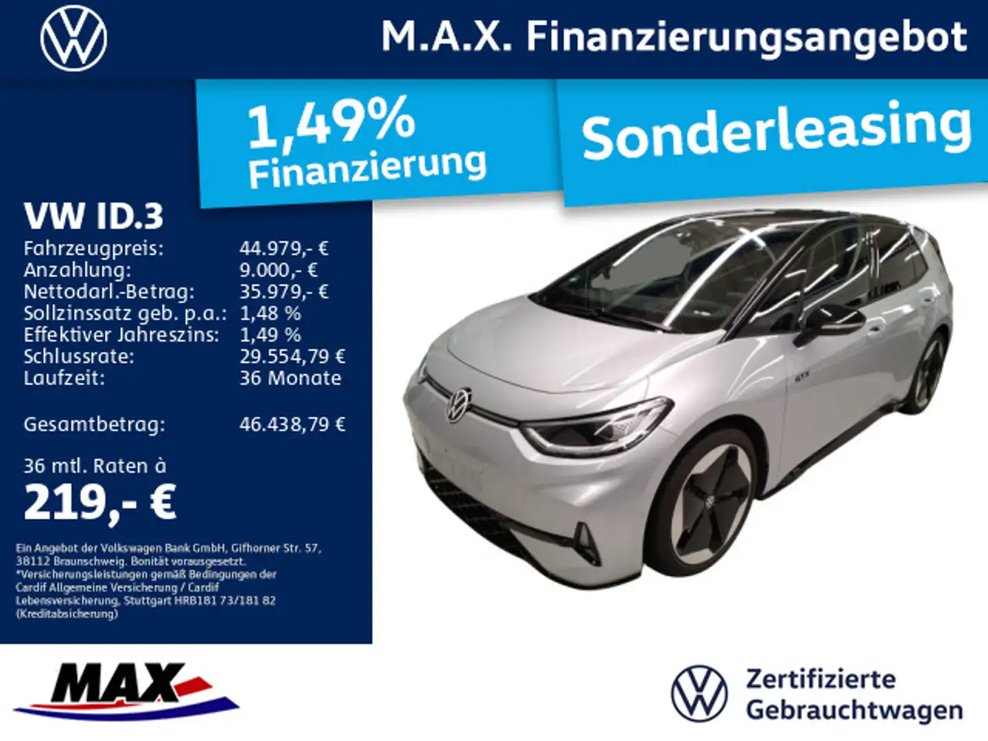 Volkswagen ID.3 GTX IQ.LIGHT+AR HUD+PANO+ACC+KAMERA+NAV+SHZ Silber - 1
