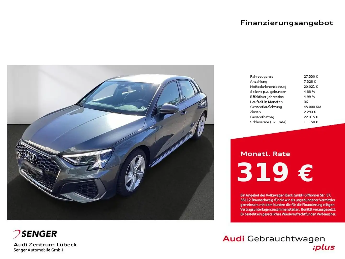 Audi A3 35 TDI S Line S tronic Navi LED GRA Grau - 1