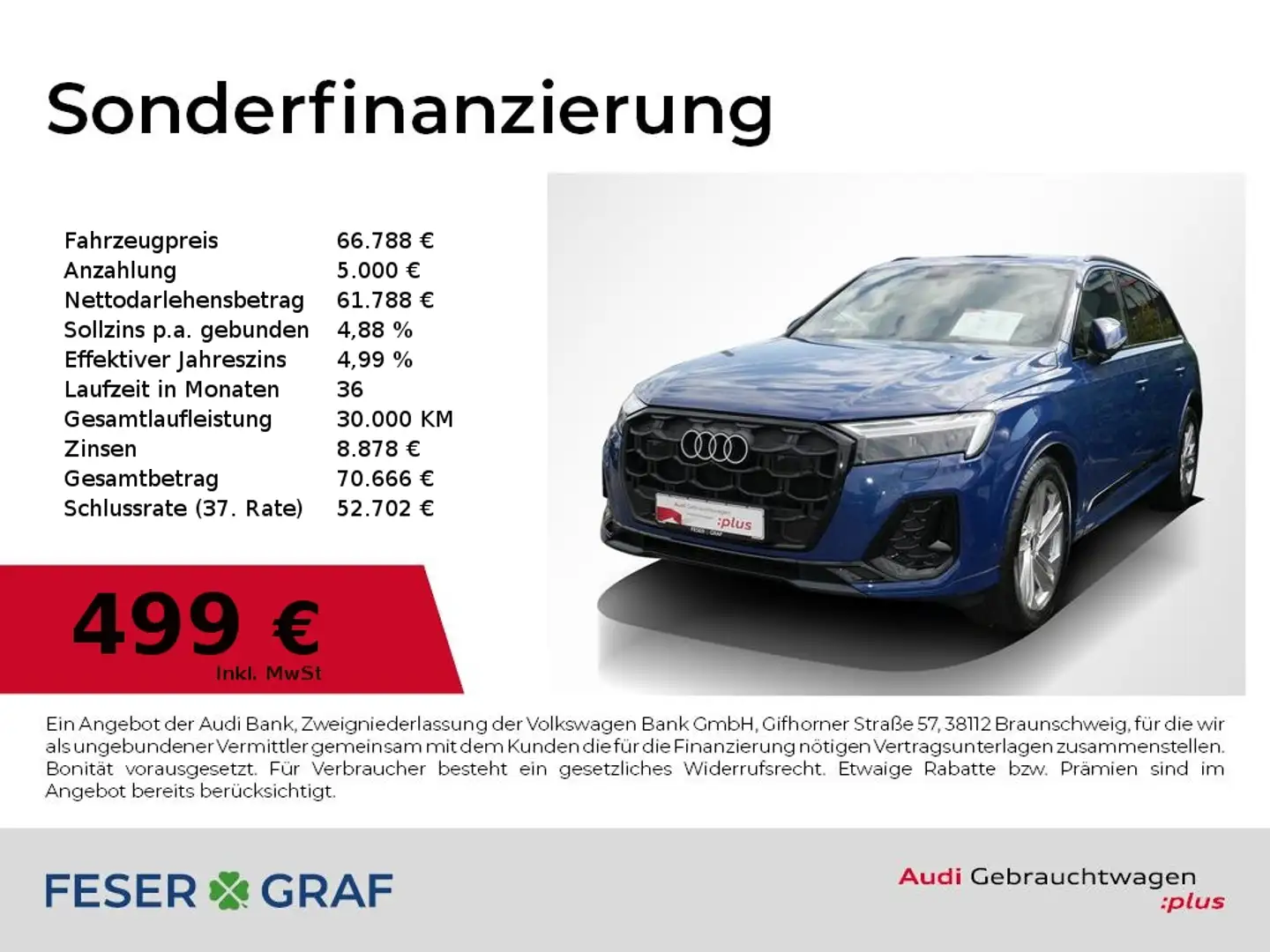 Audi Q7 50 TDI S line Ext/Matrix/Pano/HuD/AHK/Air/Luft/20 Blau - 1