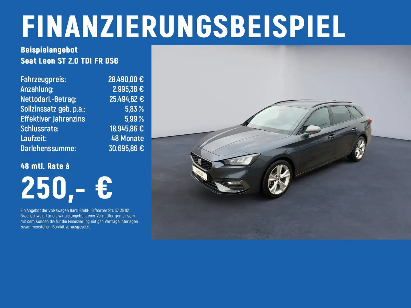 SEAT Leon ST 2.0 TDI FR DSG AHK+NAVI+GJR Grau - 2