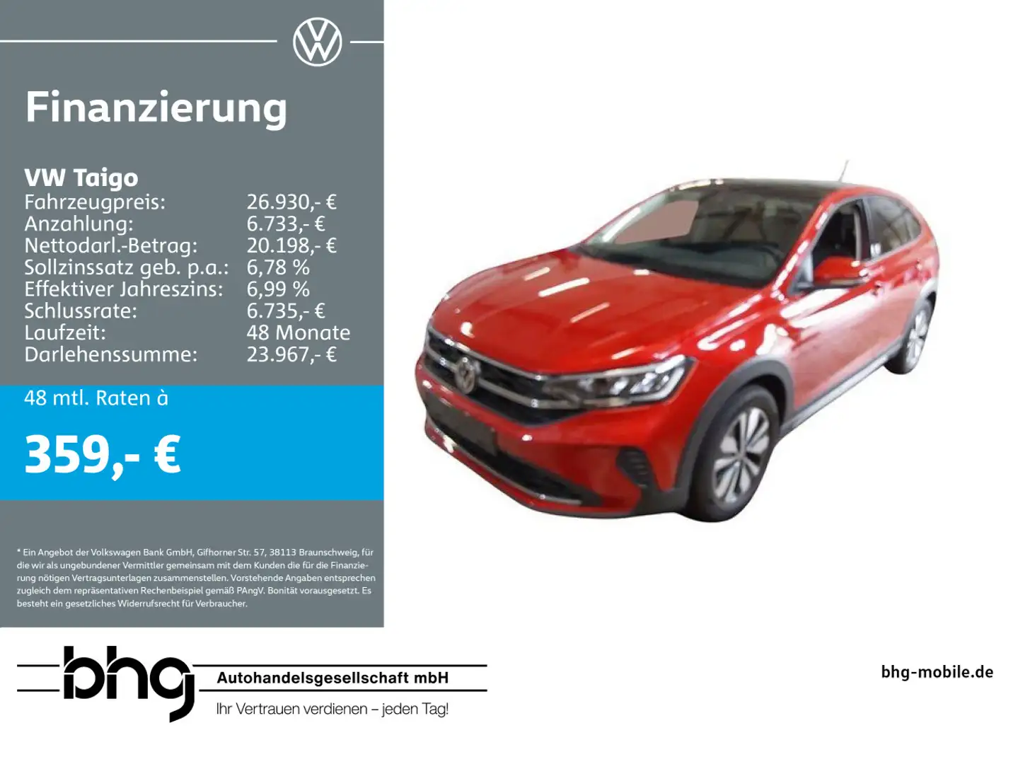 Volkswagen Taigo Life 1.0 l TSI *AHK*PANO*NAVI* Rot - 1