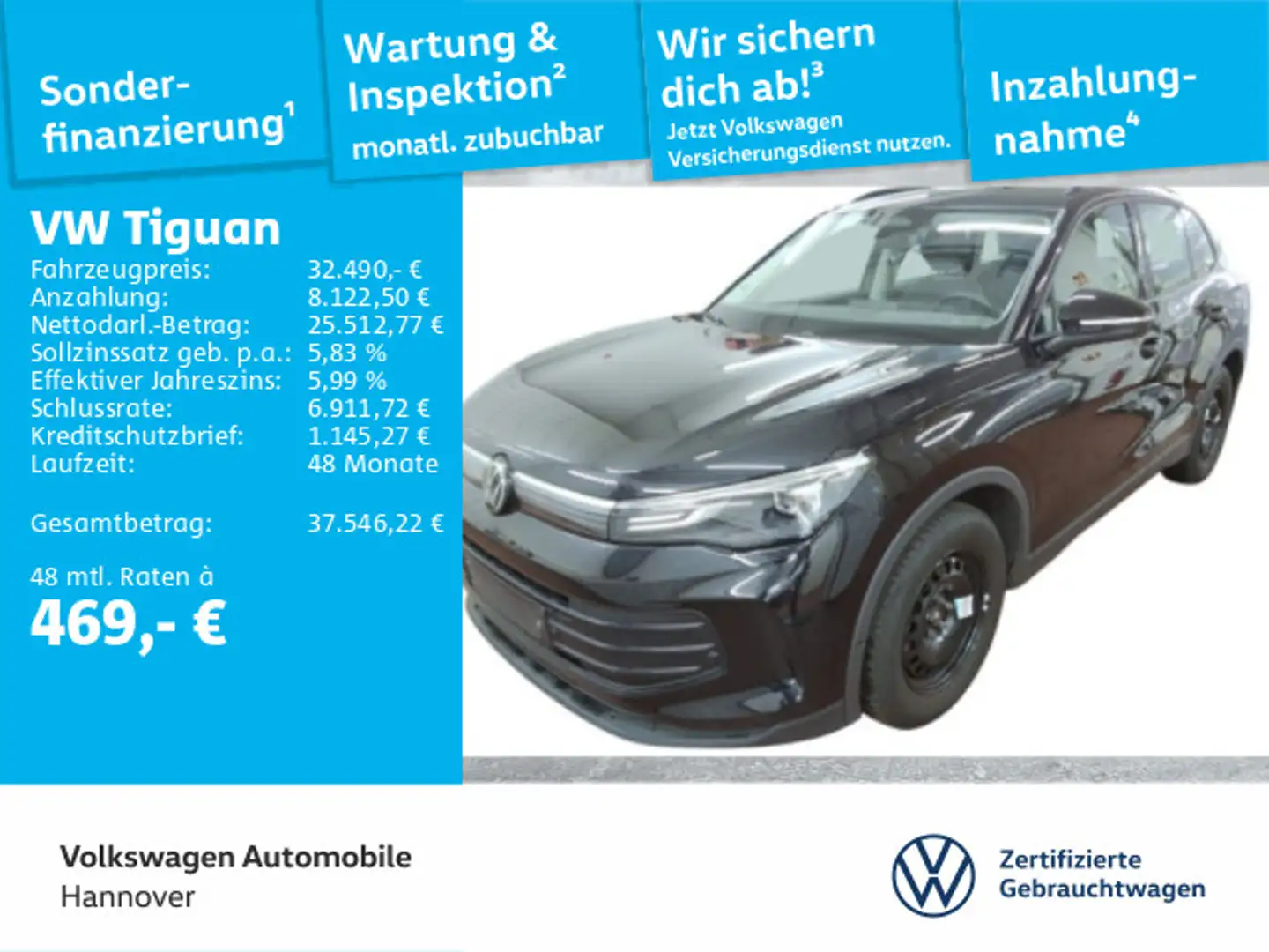 Volkswagen Tiguan 1.5 eTSI DSG Navi AHK Kamera Dig.Cockpit Schwarz - 1