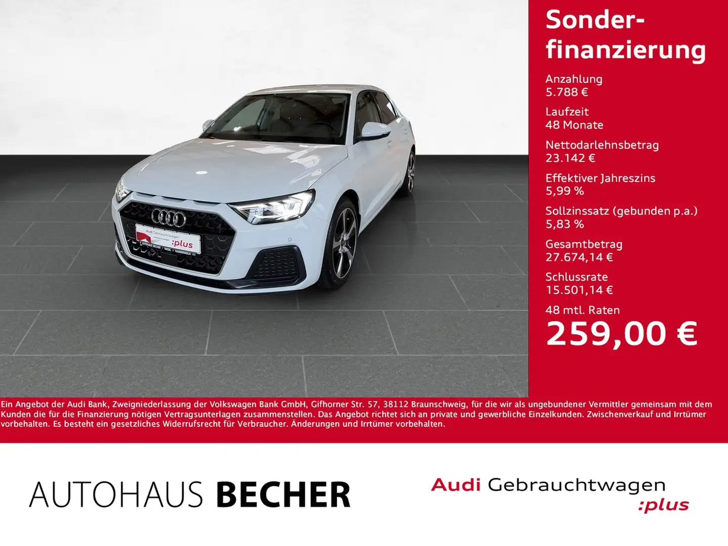 Audi A1 Sprtb. advanced 30 TFSI S tronic /Navi/LED Weiß - 1